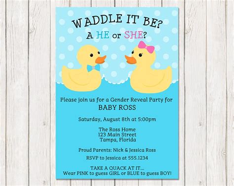 Waddle It Be Gender Reveal Invitations Twins Rubber Duck Etsy