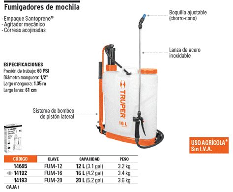 14193 FUM 20 TRUPER Fumigador De 20 L Manual De Mochila Truper