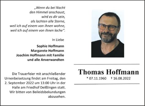 Traueranzeigen Von Thomas Hoffmann Schwaebische De Trauerportal