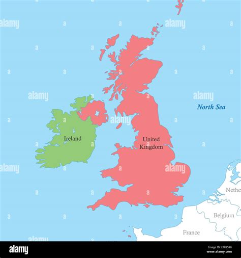 Color political map of British Isles with borders of the countries ...