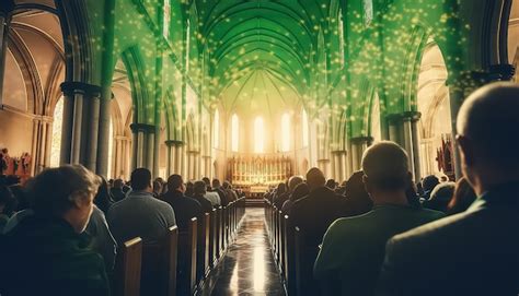 Premium Photo A Church With Parishioners And A Magic Green Light