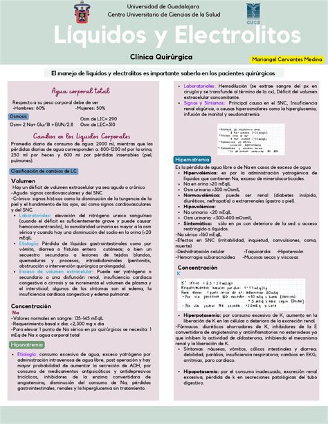 Liquidos Y Electrolitos Clasificación Y Tratamiento Esquemas Y Mapas