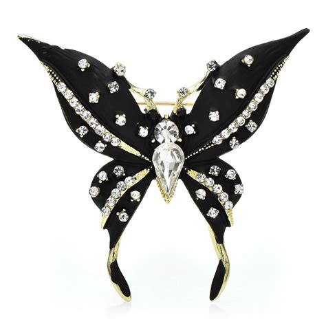 Wuliandbaby Charming Black Butterfly Brooches For Women Unisex Enamel