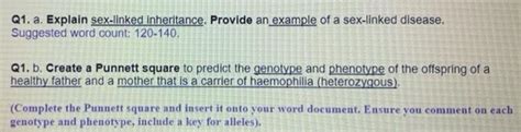 Q1 A Explain Sex Linked Inheritance Provide An