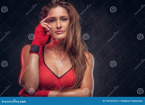 Portrait Of Beautiful Woman In Red Sporty Bra Stock Image Image Of Female Energetic 155763153