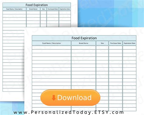 Printable Food Expiration Date Shelf Life Chart For Etsy