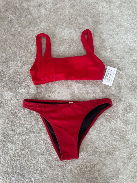 Beyond The Beach Red Bikini Set Women S Fashion Swimwear Bikinis Swimsuits On Carousell