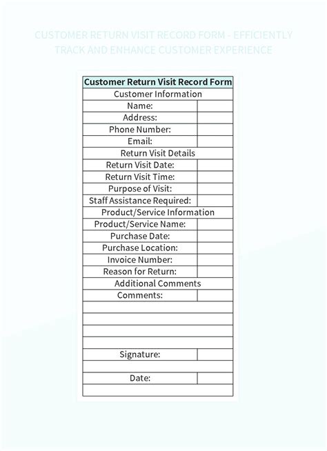 Customer Visit Record Form For Enhanced Service Experience Excel