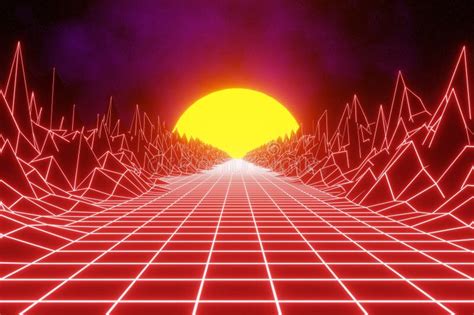 Red Retro Futuristic Technology Background 3d Render 80s Retro