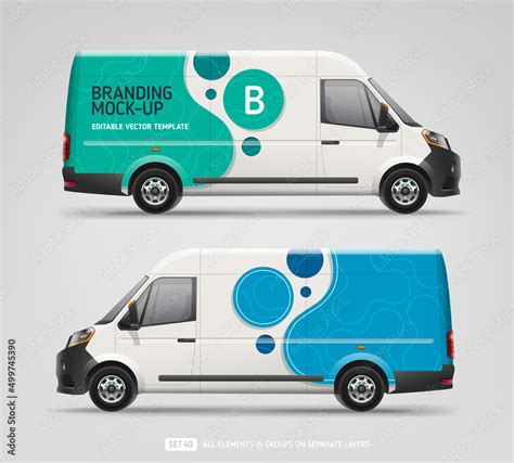 Side View Van Mock Up With Abstract Blue Branding Graphics Design Van