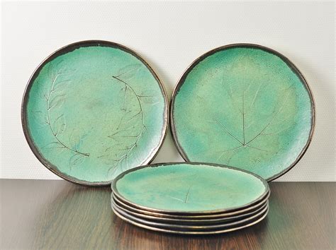 Turquoise Ceramic Plates 11 Handmade Set For 3 4 6 Blue Etsy