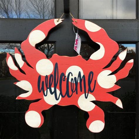 Red Welcome Crab Door Hanger By Knockknockrva On Etsy Door Hanger