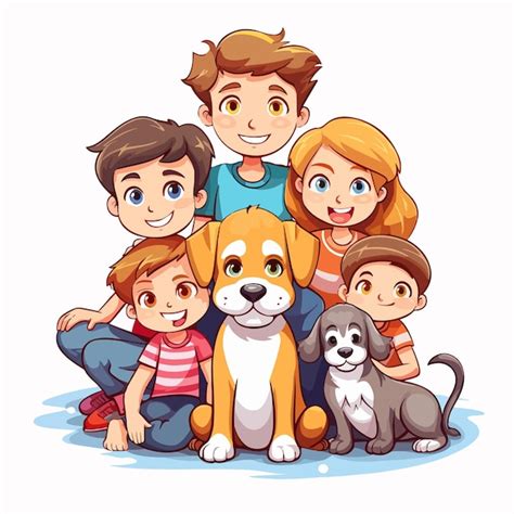 Familia Alegre Con Hijos Y Mascotas Ilustraci N De Vida Familiar Feliz