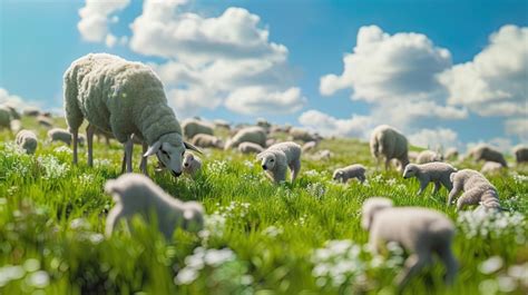 Premium Photo Sheep Graze On The Field Wool Meadow Lamb Flock