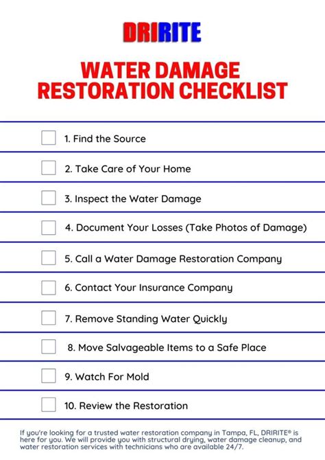 Water Damage Restoration Checklist Dririte Restoration Services