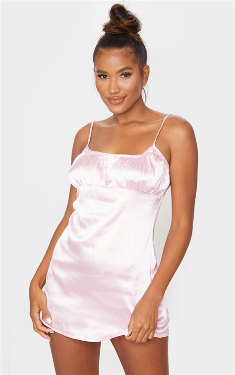 Baby Pink Ruched Bust Satin Nightie Prettylittlething Usa