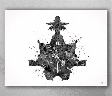 Rorschach Inkblot Test Card Bw Watercolor Print Psychology Psychiatry