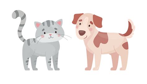 Cute Cat And Dog Vector Illustration In Flat Style Isolated On White