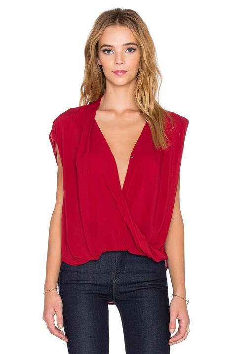 Velvet By Graham And Spencer Manda Rayon Challis Surplice Top In Bison