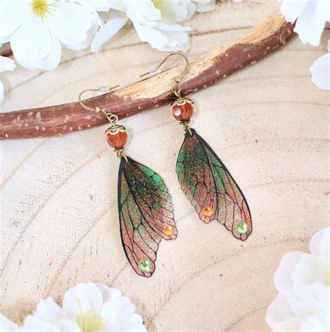 Boucles D Oreilles Ailes De F E Vertes Etsy France