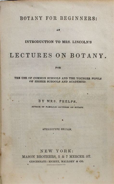 Botany For Beginners An Introduction To Mrs Lincoln S Lectures On