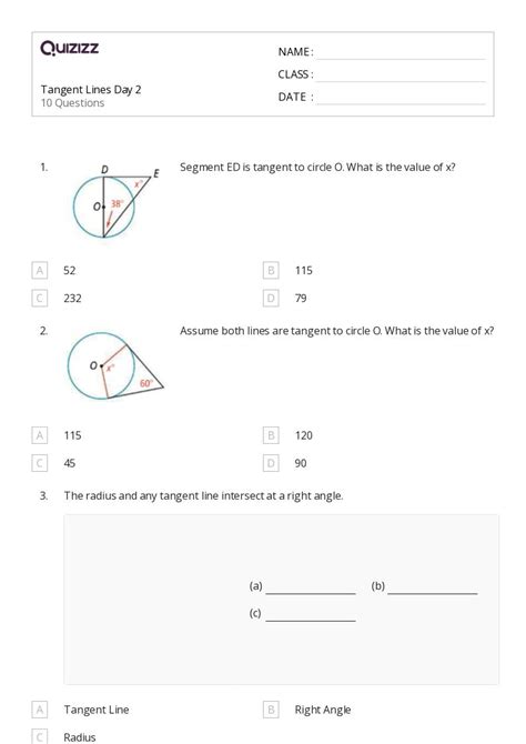 50 Tangent Lines Worksheets For 9th Class On Quizizz Free And Printable