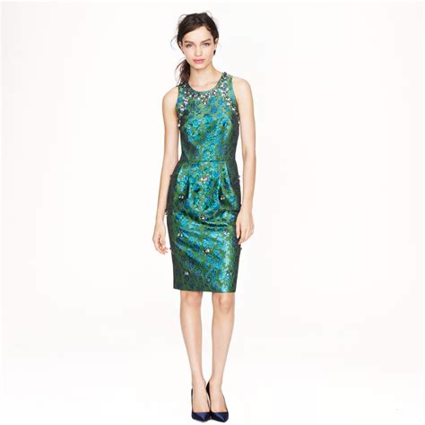 Jcrew Collection Jeweled Jacquard Dress In Green Lyst