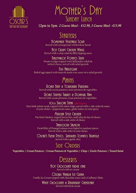 Menu at Oscars Cafe Bar & Restaurant, Buncrana, 5 Upper Main St