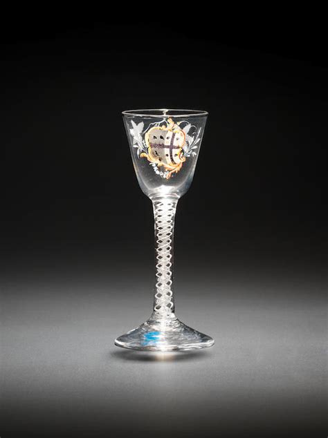 Bonhams A Rare Beilby Enamelled Armorial Opaque Twist Wine Glass Circa 1765