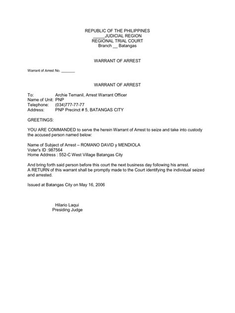 Warrant Of Arrest Sample Pdf