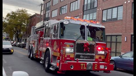 PHILADELPHIA FIRE DEPARTMENT NEW TOWER LADDER 2 RESPONDING IN HEAVY