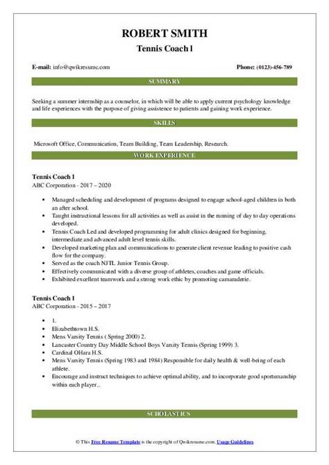 Tennis Coach Resume Samples Qwikresume