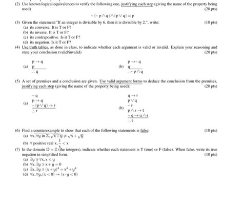 Solved 2 Use Known Logical Equivalences To Verify The