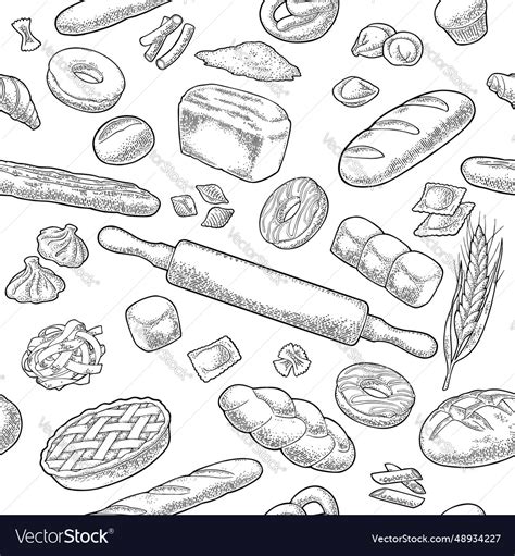 Seamless Pattern With Bread Vintage Royalty Free Vector