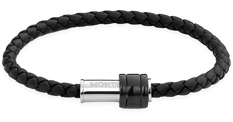 Montblanc Leather Woven Meisterstuck Bracelet In Black Silver Black For Men Lyst