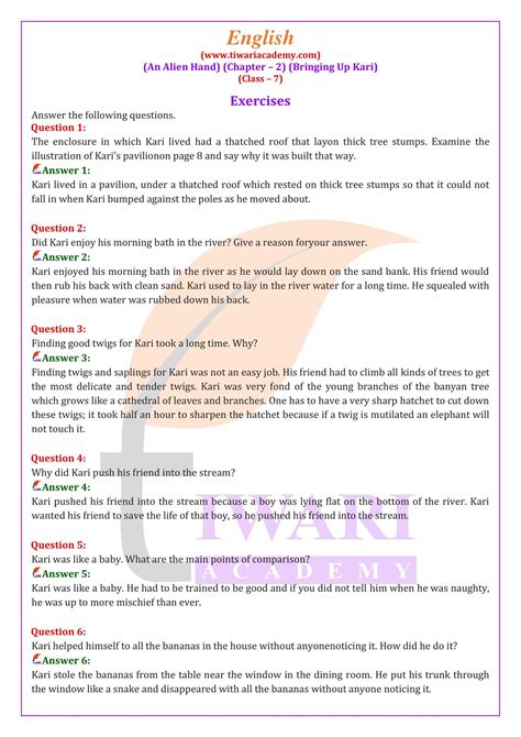 Ncert Solution For Class English An Alien Hand Chapter Bringing Up