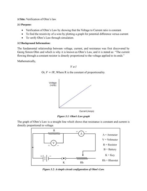 3 Verification Of Ohm’s Law 3 Purpose Verification Of Ohm’s Law By Showing That The Voltage