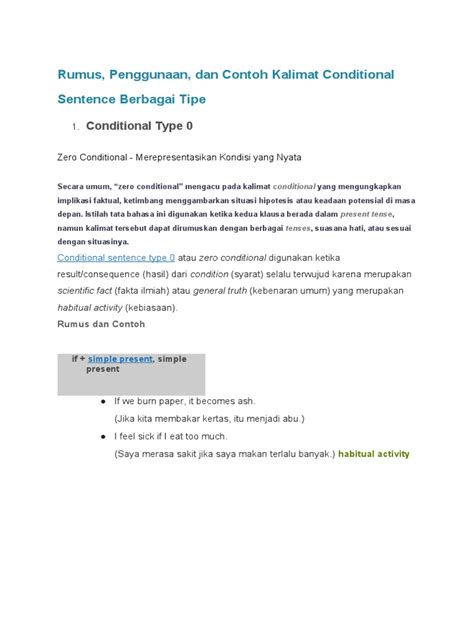 Rumus Penggunaan Dan Contoh Kalimat Conditional Sentence Berbagai Tipe Pdf
