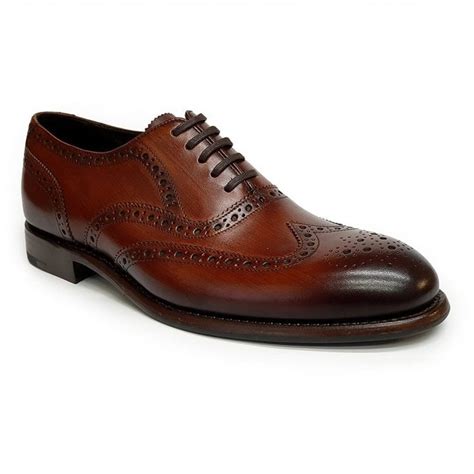 Loake Mens Hepworth Chestnut Brush Painted Calf Leather Oxford Brogue Shoes