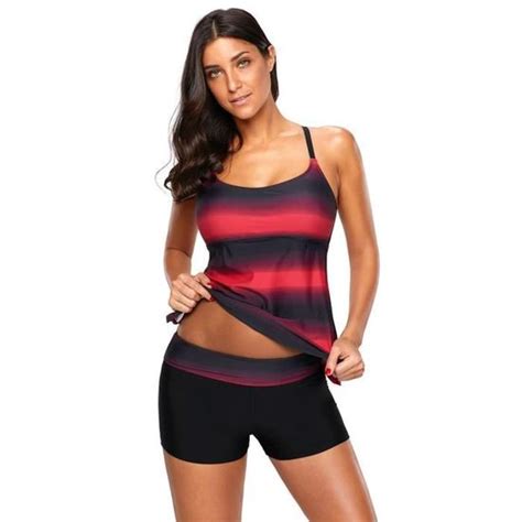 Maillot de Bain Femme 2 Pièces Shorty Tankini Dos Nu à Bretelle Grande Taille Push Up Bikini