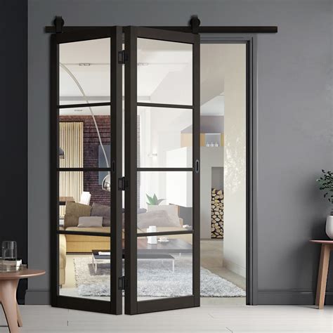 Spaceeasi Top Mounted Black Folding Track And Double Door Soho 4 Pane