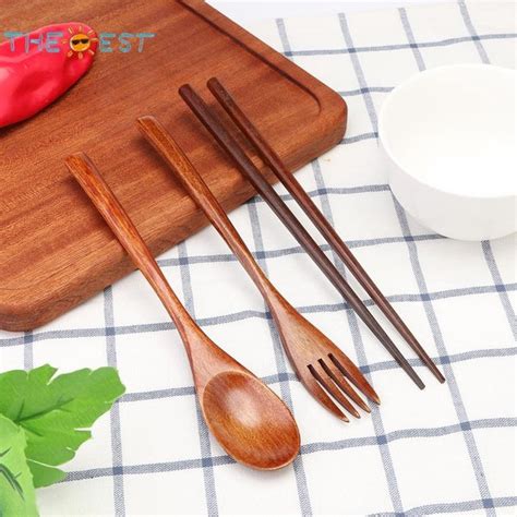 Jual Set Peralatan Makan Sendok Garpu Sumpit Bahan Kayu FSH Di Lapak