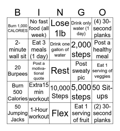 Workout Bingo Card