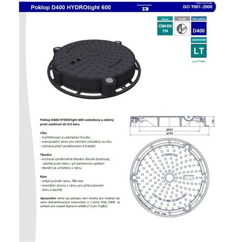 Poklop litinový EUROtight DN 600 mm D 400 Ráj poklopů Poklopy na