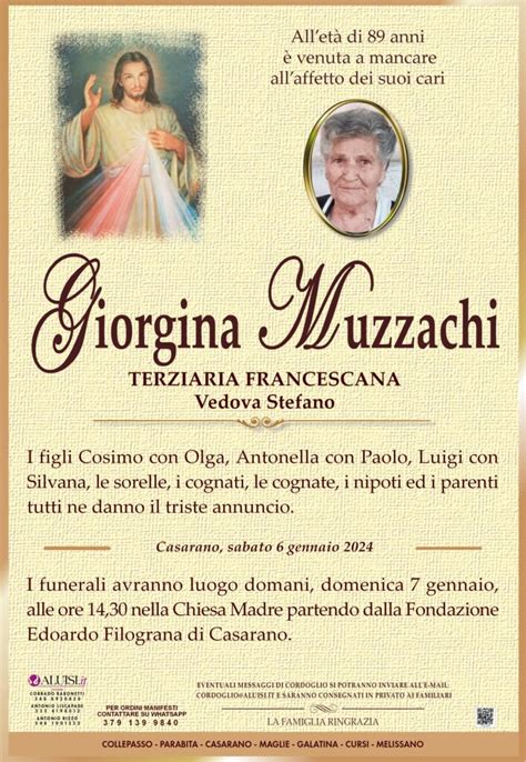 Giorgina Muzzachi Vedova Stefano Casarano Aluisi Agenzia Funebre