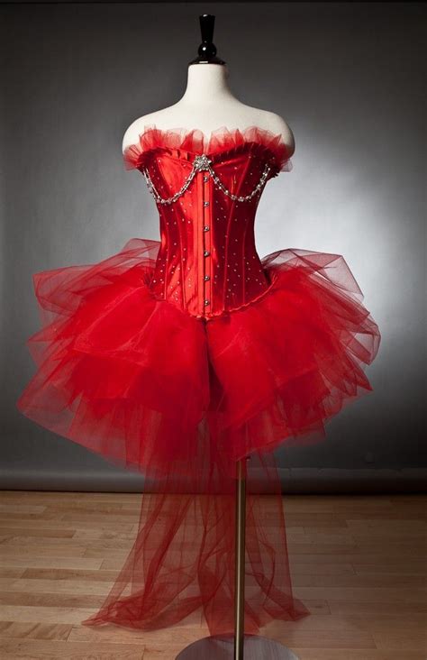 Custom Size Red Burlesque Tutu Corset Prom Dress With Rhinestones