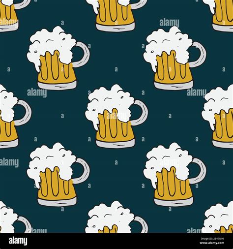 Beer Mug Seamless Pattern Hand Drawn Doodle Background Vector