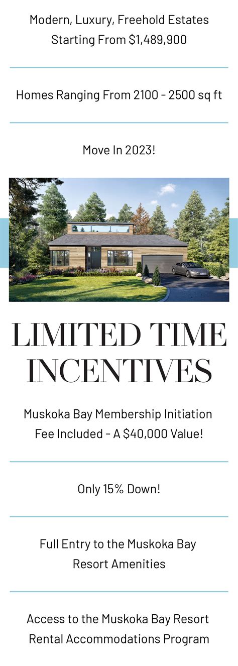 Muskoka Bay Boulevard Estates 独立屋 15 首付 2023 年入住 价格和户型图 Prices Plans