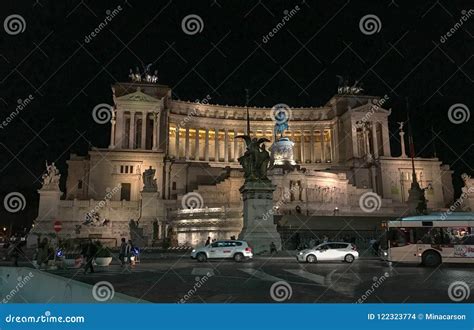 Monument To Victor Emmanuel Iii At Night Rome Italy Editorial Stock