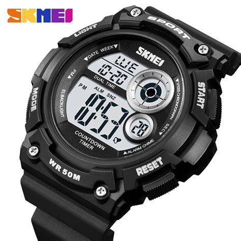 SKMEI Top Brand Sport Back Light Digital Watch Mens 5Bar Waterproof